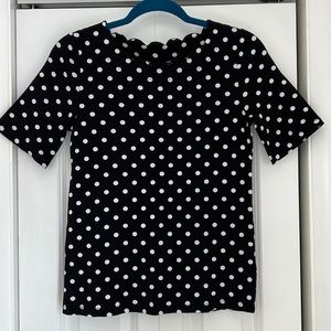 Black with white polka dots top, size small